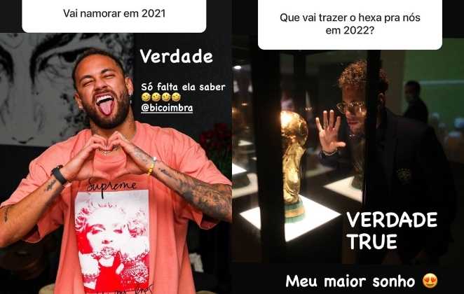 Neymar Jr respondendo sobre namorar e trazer o hexa nos stories