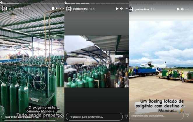 Gusttavo Lima mostrando doação de cilindros de oxigênio para Manaus