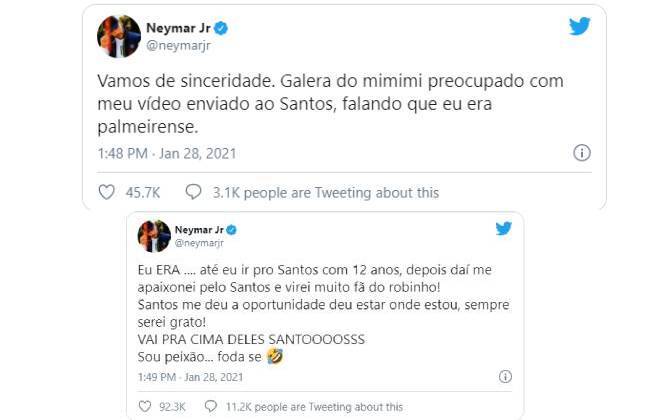 Neymar rebate críticas sobre torcer pro Santos contra o Palmeiras