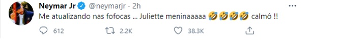 Neymar manda recado para Juliette no Twitter