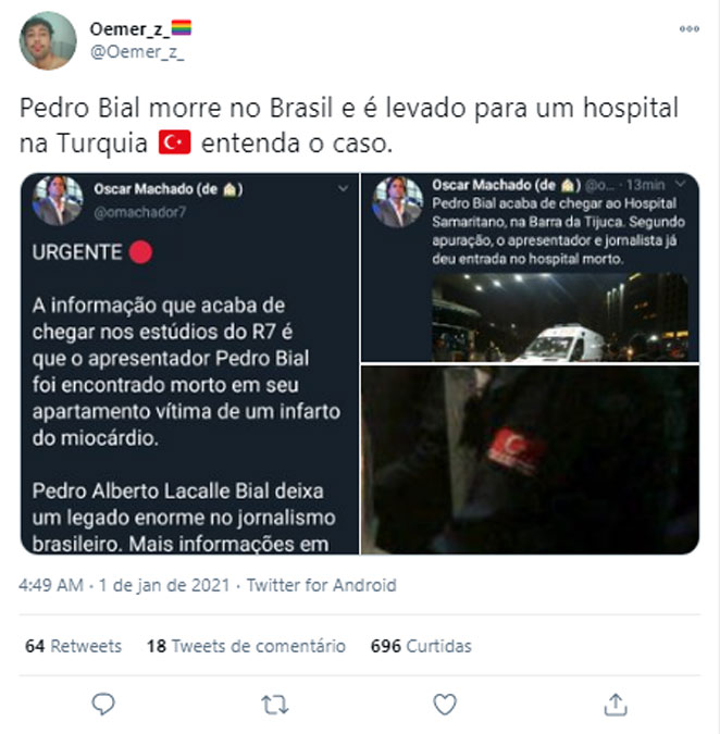 Pedro Bial é vítima de fake news e é dado como morto