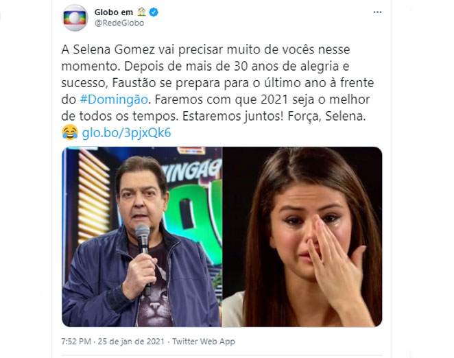 TV Globo relembra namoro fictício entre Fausto Silva e Selena Gomez