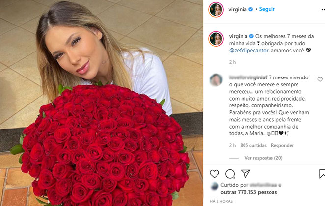 Virginia Fonseca celebra sete meses de namoro com Zé Felipe 