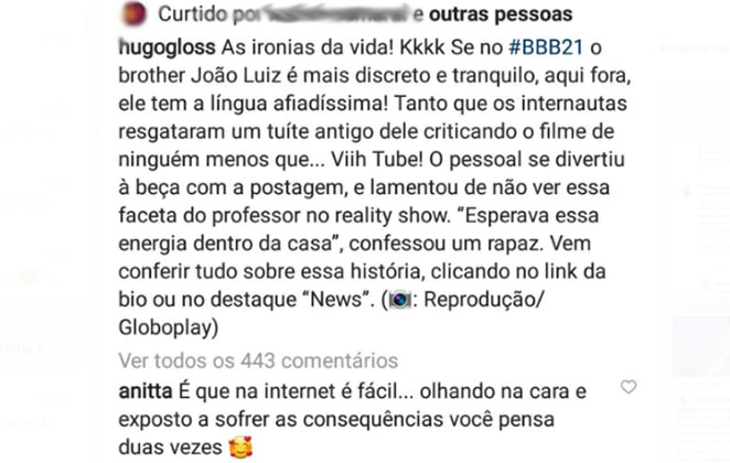 Anitta palpitou sobre postura de João Luiz 