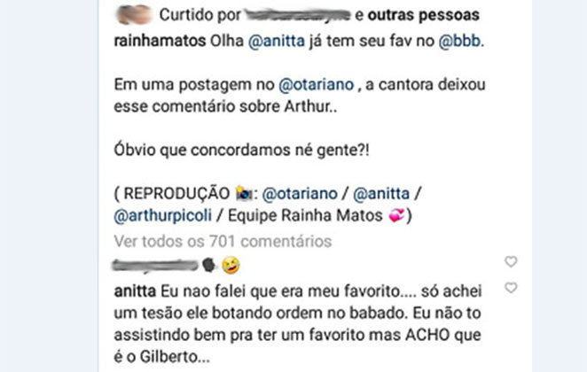 Anitta lança um suposto favorito do BBB21 
