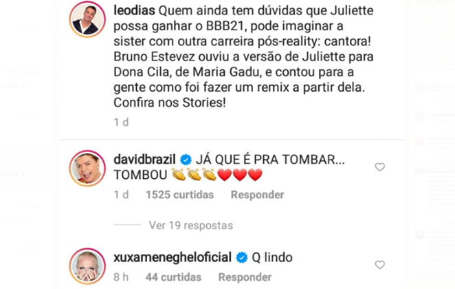 Xuxa Meneghel elogiou performance de Juliette na música