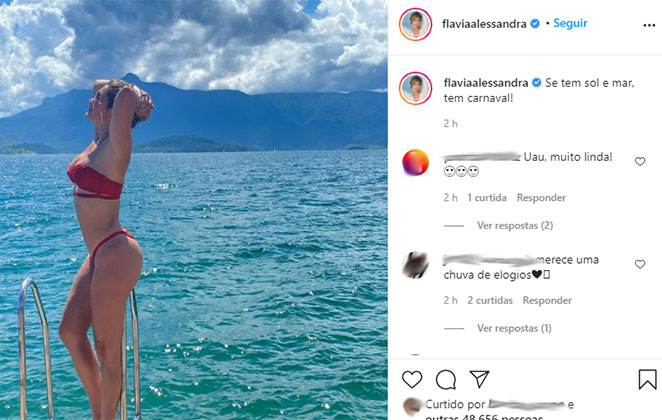 Flávia Alessandra dá show de beleza em cenário paradisíaco 
