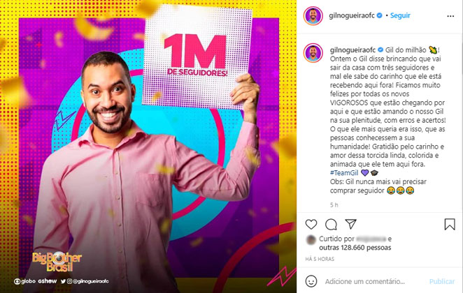 Gilberto conquista 1 milhão de seguidores no Instagram