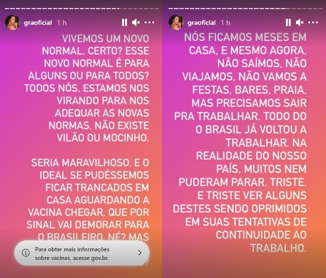 Gracyanne Barbosa se pronunciou sobre a prisão de Belo em suas redes sociais