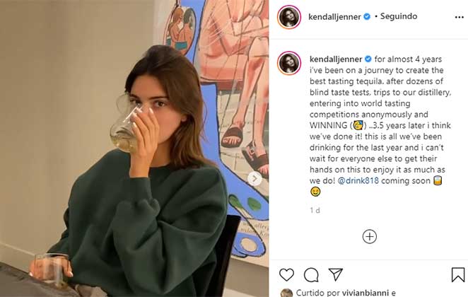 Kendall Jenner experimenta marca de tequila assinada por ela