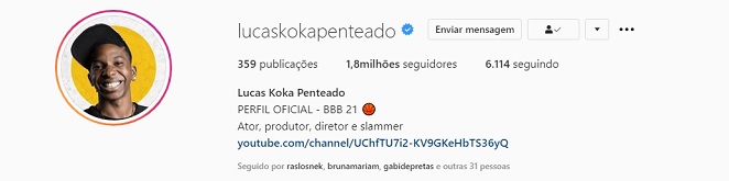 Lucas Penteado ultrapassou Karol Conká em número de seguidores no Instagram