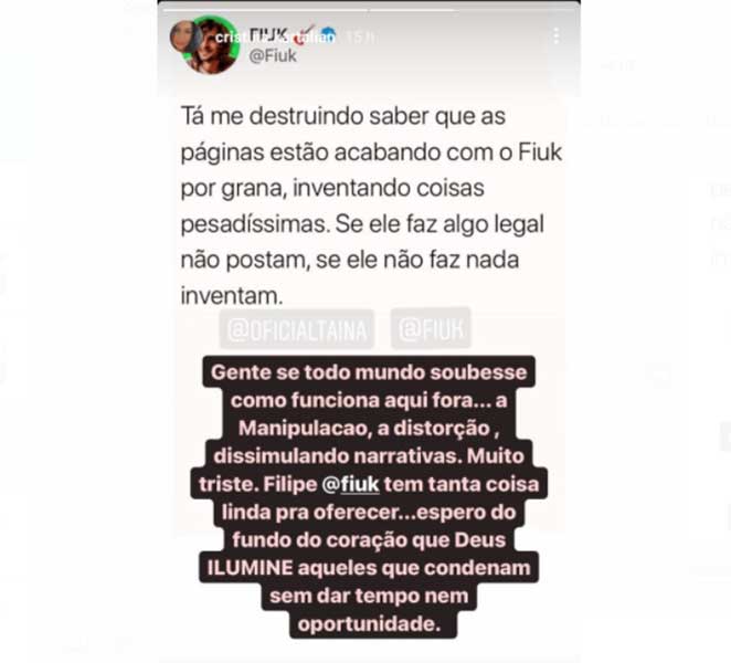 Cristina Kartalian falou dos ataques que Fiuk vem sofrendo na web