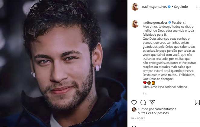 Nadine Gonçalves se declara para o filho, Neymar Jr.