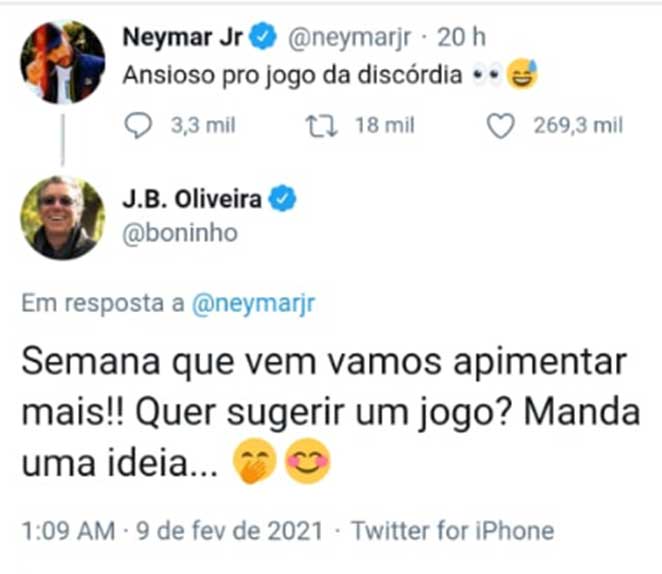 Boninho pede sugestão a Neymar sobre o BBB21