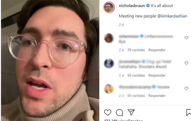 Nicholas Braun paquera Kim Kardashian com vídeo postado no Instagram