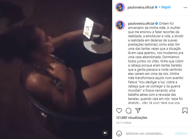 Paulo Vieira compartilha vídeo da mãe e faz linda homenagem a ela