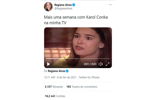 Regiane Alves brinca sobre permanência de Karol Conká 