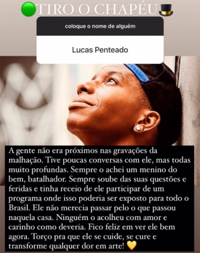 Felipe Hintze comenta sobre Lucas Penteado