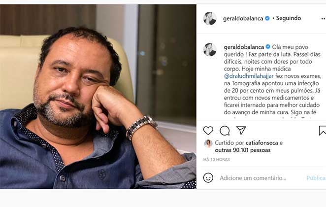 Geraldo Luís está internado por conta de infecção pulmonar
