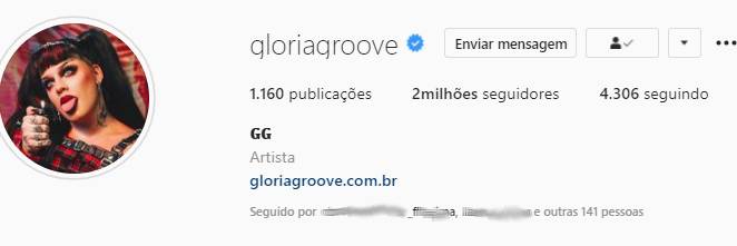 Perfil de Gloria Groove no Instagram com dois milhões de seguidores