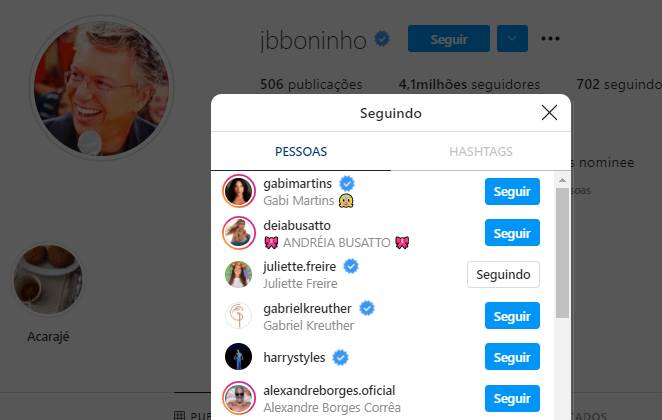 Boninho passou a seguir Juliette no Instagram