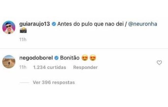 Nego do Borel comenta clique de Gui Araújo, suposto affair de Duda Reis 