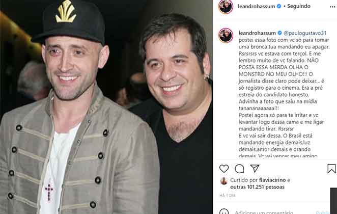 Leandro Hassun escreve sobre Paulo Gustavo em seu Instagram