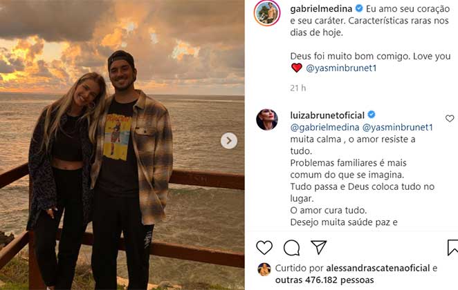 Luiza Brunet comenta em declaração de amor de Gabriel Medina