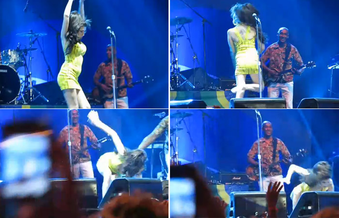 Amy Winehouse leva tombo no palco durante show em Recife