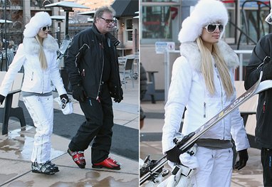 Paris Hilton esquiando com o pai em Aspen,