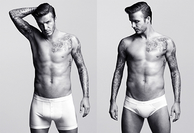 David Beckham de cueca e com o corpo tatuado