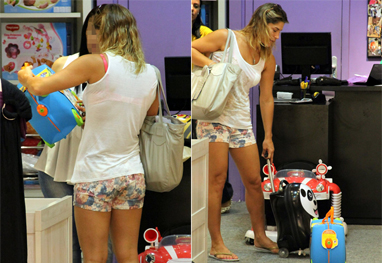 Priscila Fantin fazendo compras com o filho