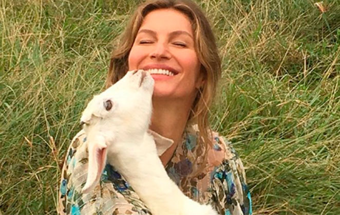 Gisele Bündchen com um filhote de cabra
