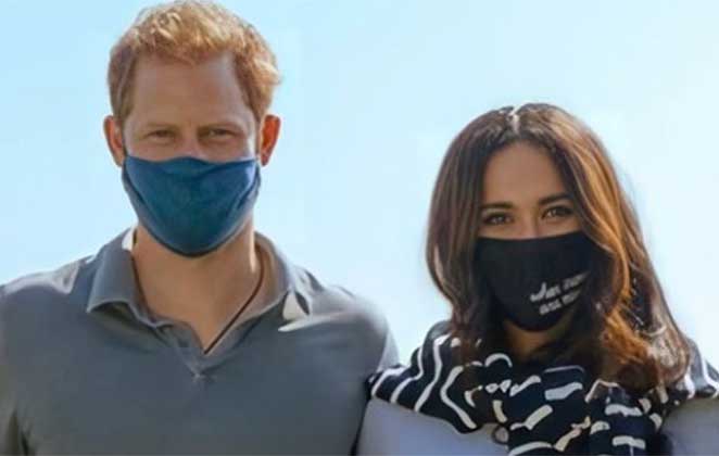 Harry e Meghan de máscaras