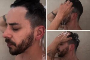 Junior Lima tomando banho