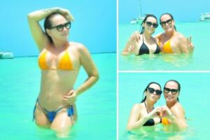 Núbia Oliiver e a filha, Anne Abate, no Caribe