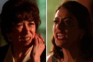 Garota do Momento - Clarice (Carol Castro) cospe no rosto de Maristela (Lilia Cabral)