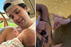 Luan Santana leva Serena pela primeira vez à praia