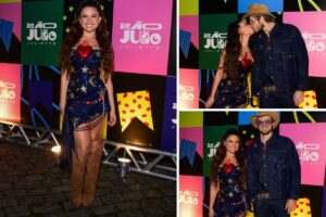 Juliette e o namorado na festa junina organizada por ela