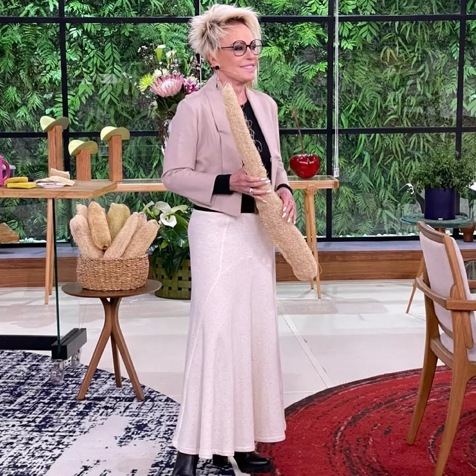 Ana Maria Braga no Mais Você, elegante de saia
