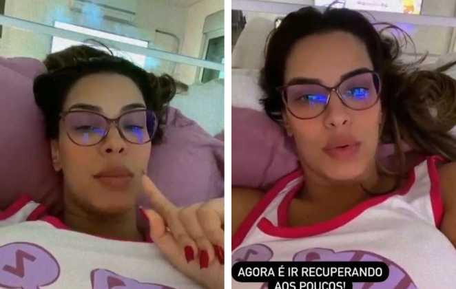 Ivy Moraes deitada após cirurgia