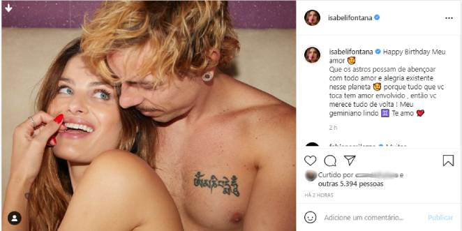 Isabeli Fontana parabenizando Di Ferrero pelo aniversário no Instagram