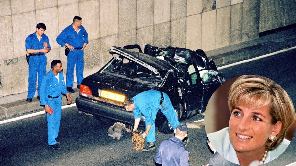 Princesa Diana e foto do acidente que a matou