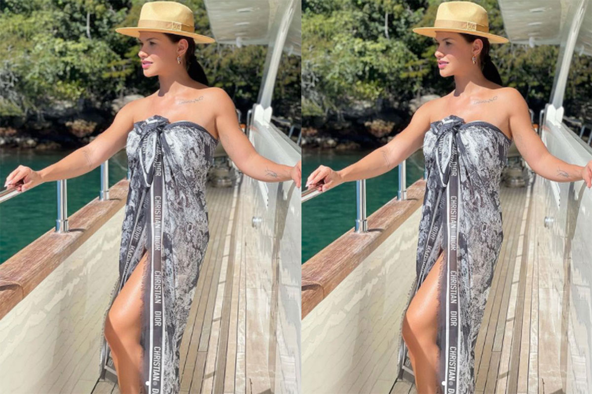 Andressa Suita exibiu um look estiloso em passeio de barco, além de mostrar os pernões em um fotão postado na rede social