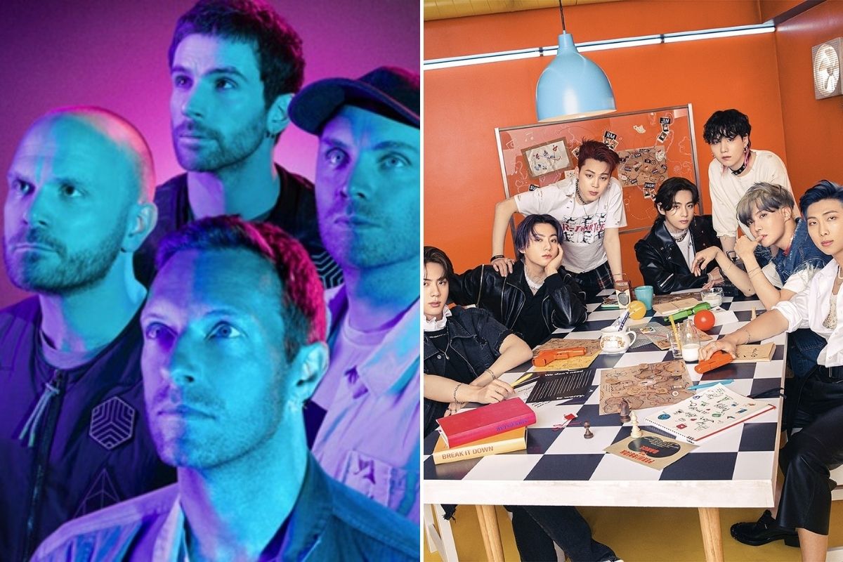Fotomontagem com cliques de Coldplay e BTS
