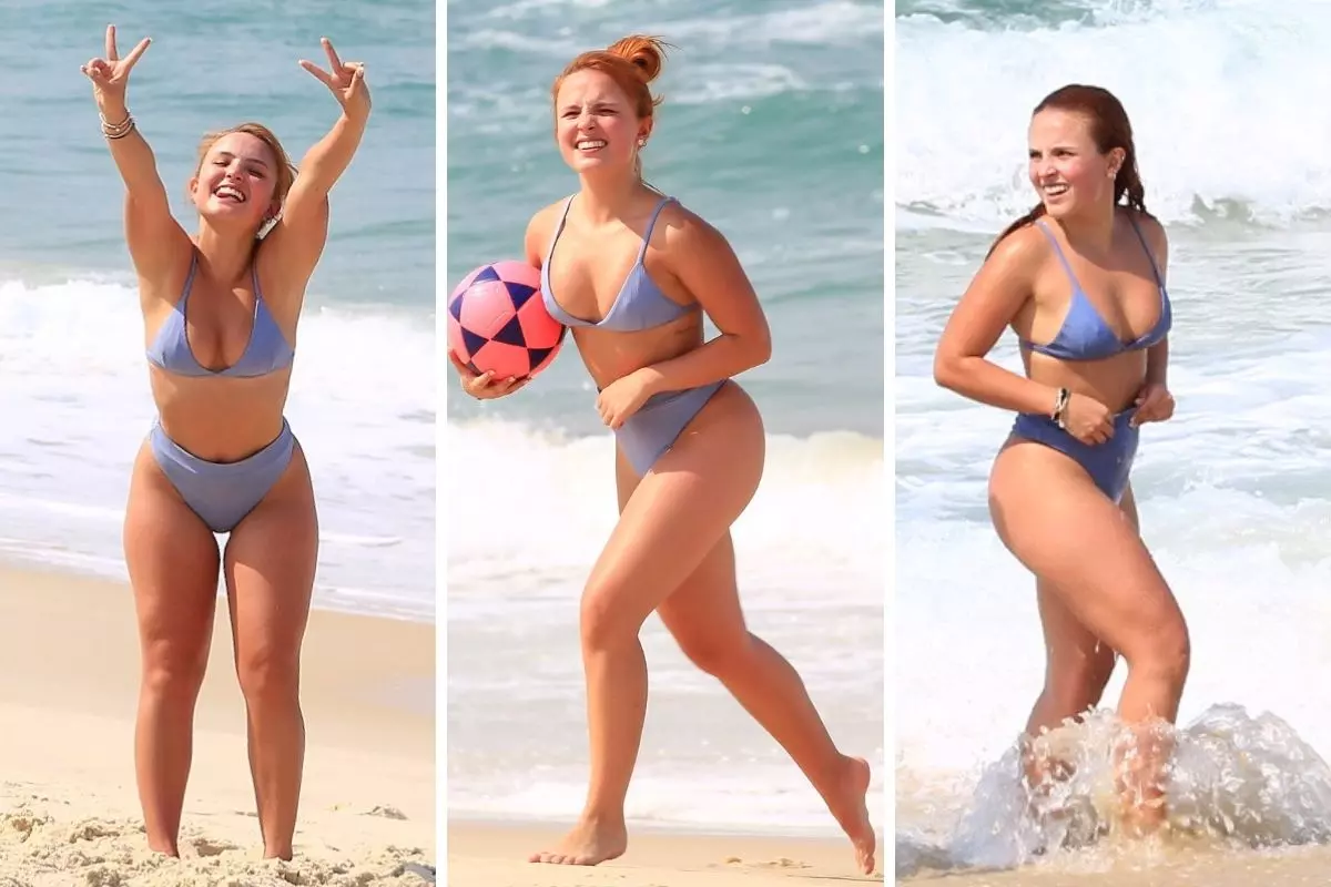 Larissa Manoela mostra boa forma ao jogar bola na praia. Fotos!