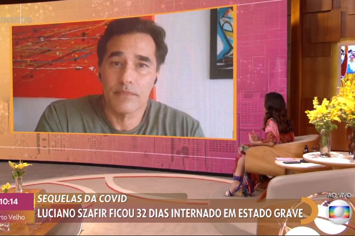 Luciano Szafir no telão do programa Encontro, apresentado por Fátima Bernardes