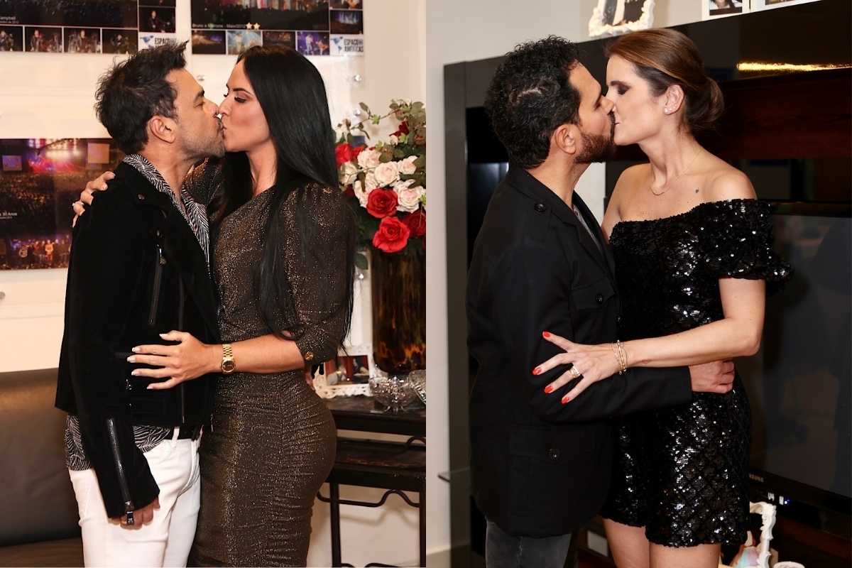 fotomontagem de zezé di camargo beijando graciele lacerda e luciano camargo beijando a esposa