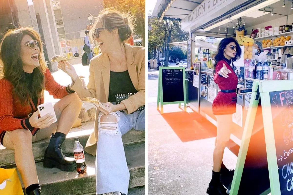 Juliana Paes é flagrada comendo sentada na calçada em Paris