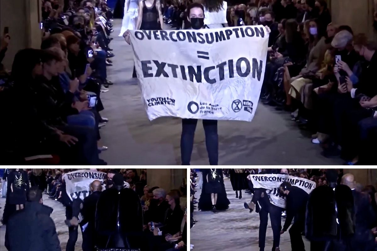 Ambientalista protesta na passarela da Louis Vuitton